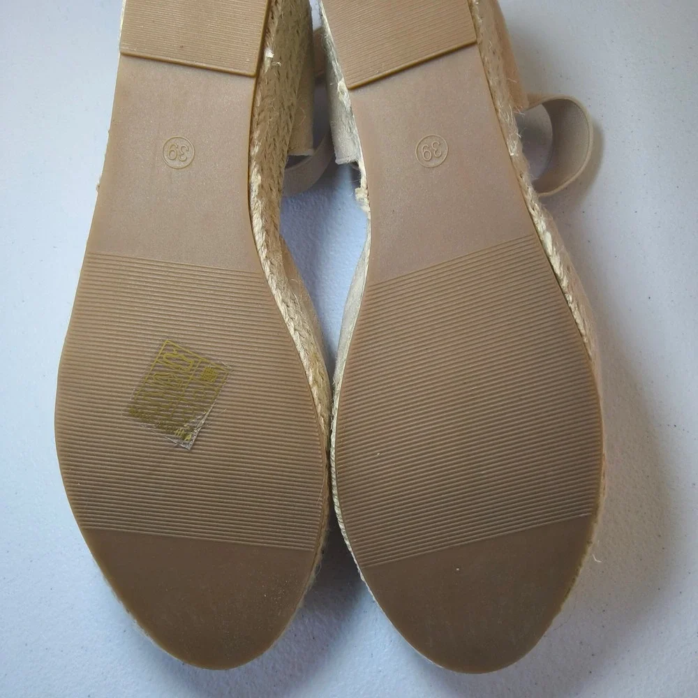 Womens Espadrille Wedge Flats Beige Ankle Strap Round Toe Casual Shoes Size 39 - Picture 5 of 5
